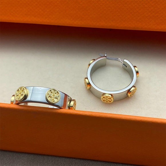 Tory Burch Two-Tone Hoop Earrings - Picture 6 of 9